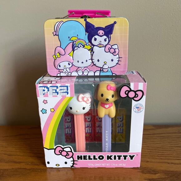 Hello Kitty Other - Hello Kitty and Puppy Pez Set w/ Small Hello Kitty and Friends Tin